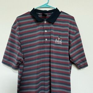 Dunning golf polo. Red gray stripes XL 2022 PGA championship logo.